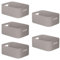 W&H 5 PCS Grey Plastic Storage Baskets with Handle, Medium Kitchen Cupboard Organiser Box, Under Sink Storage Boxes, Plastic Boxes for Bathroom, Kitchen and Office Storage-24.3×17×10cm