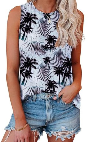 Tank Top Damen Ist Bügelfrei Ärmellose Blusen Sommer Lässiges Basic Oberteile Kokospalme XXL