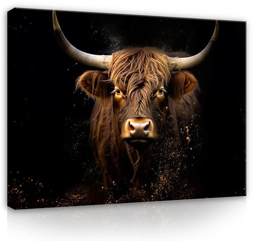 WallArena - Leinwand Bilder - Schottisches Hochlandrind Highland Cow Natur - 120x80 cm Leinwandbilder - Bild auf leinwand - Wandbild XXL groß Wandbilder für Wohnzimmer Schlafzimmer Modern
