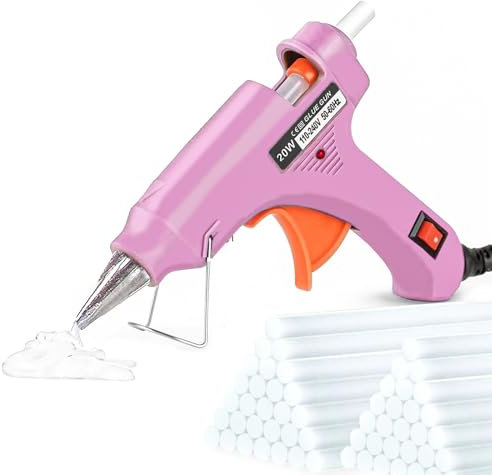 SHARRLA Hot Glue Gun, 20W UK Plug Mini Heats Up Glue Gun for Crafts, Hobby, Craft, Home Repairs, Fabric, Wood, Glass, Card, ON-Off Switch for DIY Arts (Glue Gun Pink)