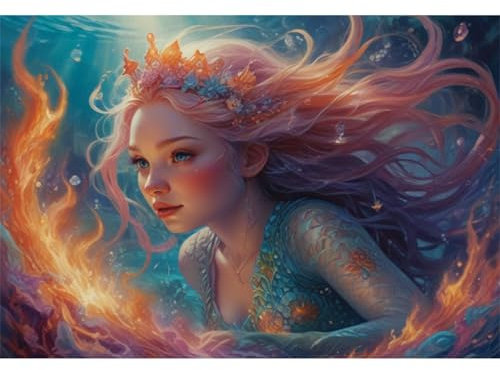 TWYYDP 1000 Piece Jigsaw Puzzle for Adults Little Mermaid in the Water Puzzles Challenge Games Wooden Puzzles