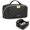 Prite Große Kapazität Kosmetiktasche Tragbare Reise Make Up Tasche wasserdichte PU-Leder Schminktasche oder Kulturbeutel mit Transparente Trenner und Griff(Schwarz Kariert)