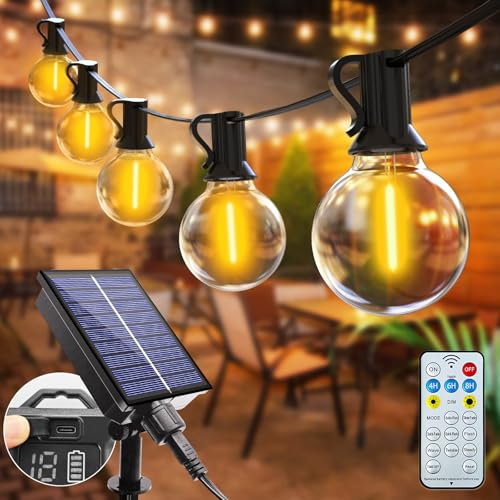 btfarm Solar Lichterkette Aussen Dimmbar, 13M 15 G40 LED Lichterkette Außen Glühbirnen Solar mit Fernbedienung 8 Modi Timer Wasserdicht Solarlichterkette Outdoor für Garten Balkon Party Hochzeit Deko