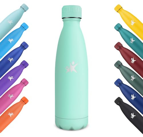 KollyKolla Gourde Isotherme, 500ml, Gourde Inox sans BPA, Isolation Double Paroi, Bouteille d'eau Reutilisable, Bouteille Isotherme Acier Inoxydable, pour Enfant, Adulte, Sport, École - Bleu Vert