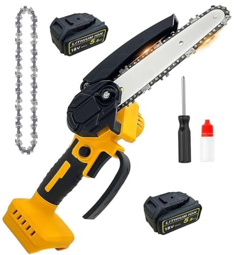 Cordless Chainsaw, Compatible with DeWalt 18 Max Battery, 6- inch Electric Chainsaw New Upgrades, Wood Saw/Tree Saw with Security Lockfor Wood Cutting Garden/Branch Pruning(2x5500mAh)