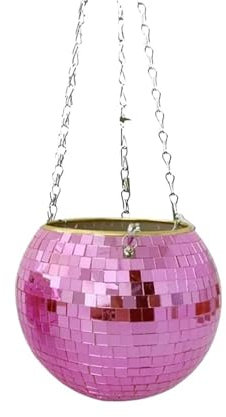 WJLYDM Hängender Blumentopf mit Discokugel und Kette, reflektierende Retro-Spiegelkugel, Pflanzgefäße, Dekoration for Pflanzen im Innen- und Außenbereich(Red)