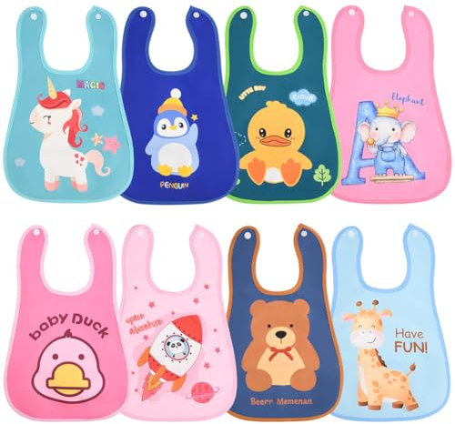 HOTUT Wasserdichte Sabberlätzchen Baby,8 Stück Lätzchen Baby mit Tasche,Weich und Saugfähig Kinderlätzchen mit Druckknopf, Baby Halstuch für Jungen und Mädchen