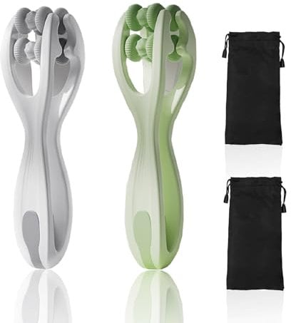 SMLOPLOM Massaggiatore per le mani, 2 pezzi, con ruote a 360°, per ufficio e viaggio, massaggiatore a mano, per alleviare il dolore, verde e bianco