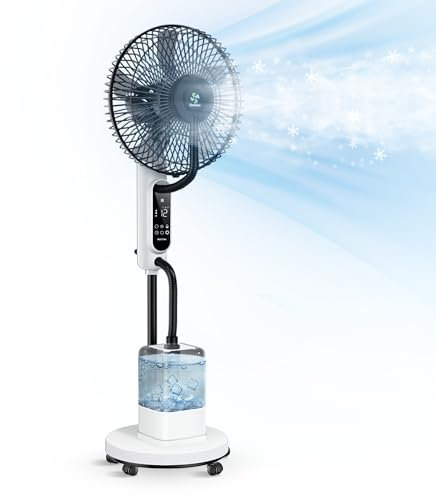 ecoCalm Misting Fan with 4L Water Tank, 12 Speeds & Timer, 3 Micro-Mist Levels, 5-Wheel Mobility Standing Base for Indoor/Outdoor Cooling