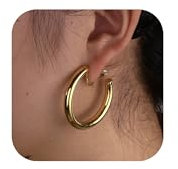 HolidayQbee Damen Ohrclips Gold, Runde Große Clip-Ohrringe ohne Ohrlöcher, Zeitloser Modeschmuck, Farbtreu & Allergiefrei, Geschenkidee für Frauen