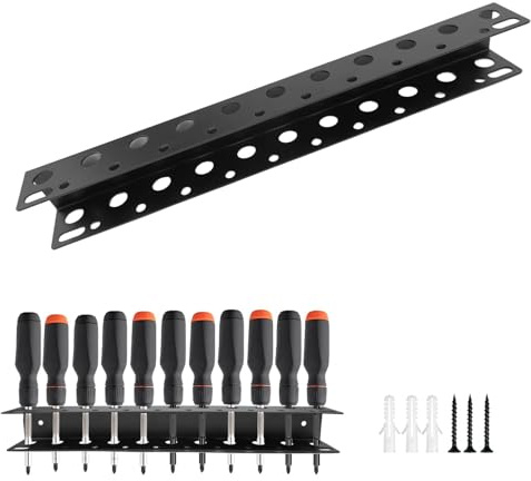 LIUZHUJ Werkzeughalter Wand 40 cm – 1,5 mm Stahl (Upgrade) mit 21 Löchern & 2 Slots – Schwarze Werkzeug Wandhalterung für Schraubenzieher, Messschieber, Garage & Werkstatt