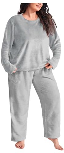 Celanisai Pijama de franela para mujer, pijama mullido, cálido, pijama de forro polar, pijama de dos piezas, ropa de dormir de franela térmica, parte superior y pantalones de pijama