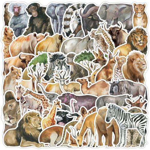 100 Stück Wasserfarben Tiere Aufkleber, Wasserdichte Sticker für Kinder, Bunte Tiersticker für Laptop, Koffer, Handy, Fahrradhelm, Kühlschrank, DIY Basteln, Geschenk und Dekoration