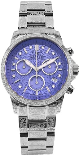 LOUIS XVI Palais Royale Femme 6024 - Ø 38 mm - Damen Uhr - Wasserdicht - Armband Silber - Zifferblatt Lavender Purple mit Diamanten - Schweizer Quarzwerk