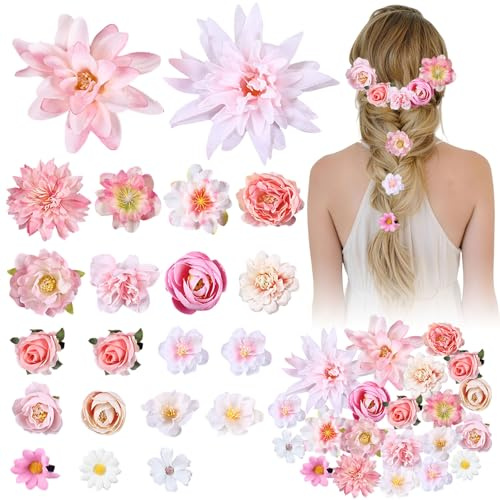 Lashua Blumen Haarklammer, 21 Stück Rosa Haarspangen (Künstlich)