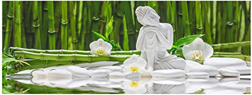 levandeo Glasbild 80x30cm Wandbild aus Glas Buddha Buddhafigur Steine Bambus Feng Shui