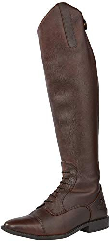 Rhinegold Elite Luxus Reitstiefel aus braunem Leder – weiches Leder, bequeme Passform, elastische Schnürung vorne, Damen-Reitstiefel mit durchgehendem Reißverschluss hinten