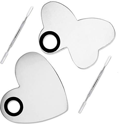 AYWFEY set di 2 palette e spatole professionali professionali in acciaio inox per miscelare cosmetici, per nail art, ombretto, fondotinta, colore argento