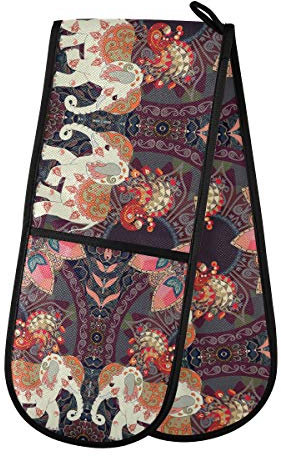 Animal Elephant Double Oven Mitt Pot Holder Heat Resistant Quilted Double Oven Gloves for Catering Chef Kitchen Home Microwave BBQ