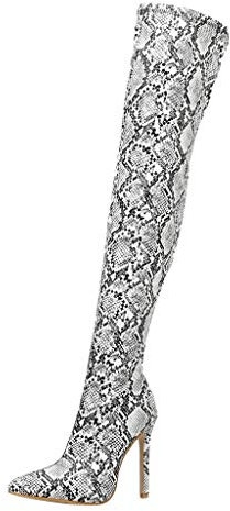 Stiefel Gummistiefel Stallstiefel Wärmeisoliert Stiefel Frauen über dem Knie Schlange Sexy Fashion Nightclub High Heel Schuhe (40,Weiß)