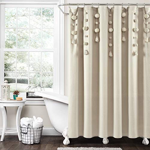 Lush Decor Tenda da doccia Boho con nappe, 183 x 183 cm, lino scuro