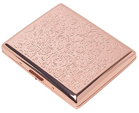 Étui à cigarettes en métal vintage - Étui à cigarettes à clip à ressort ouvert double face pour cigarettes 18-20 100 mm (Rose gold)