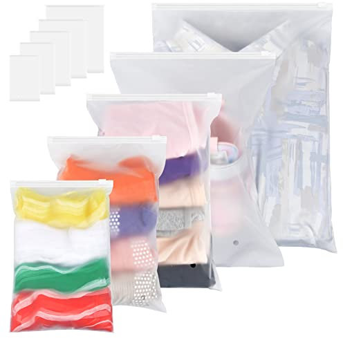 20pcs Organizadores de Embalaje de Viaje, Bolsas de Almacenamiento para Ropa, Transparente Esmeriladas Plástico Bolsa de Viaje con Cremallera para Zapatos, Ropa Interior, Cosméticos (5 Tamaños)