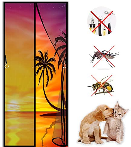 Fly Screen Door 100x185cm Rideau de Porte Moustiquaire Fermeture Automatique, Maille Ultra Fine, Magnet Fly Screen Door pour Couloirs, Portes, Patio Noir