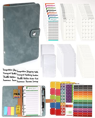 A6 Binder Budget Planner Notizbuch - 89pcs Leder Ringbuchordner Set, 6 Löcher Loseblatt Notebook Ordner Geld Sparen Mappe mit Budgetkarte/Kalender Karte/PVC Tasche/Refill Paper/Etikettenaufklebern
