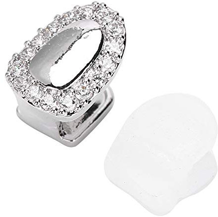 Hip Hop Zähne, Zähne Für Männer Frauen Iced Zähne Bling Zähne Dekoration, Einzelzahn Bling Zähne Zubehör Dekoration für Halloween Party (Einzeltür diamantsilber)