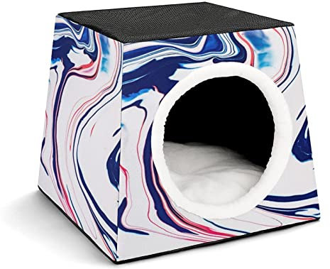 Casa para Gatos y Perros Pequeños Lindo Cama y Sofá para Mascotas Antideslizante con Cojín Suave Tinta teñida de Blanco Azul