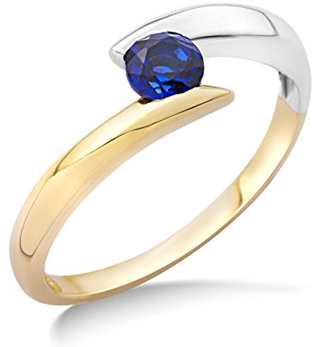 MIORE Ring Damen Bicolor Gelbgold/Weißgold 9 Karat / 375 Gold Solitär Blauer Saphir