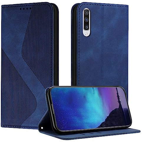 Fatcatparadise Kompatibel mit Samsung Galaxy A50/A50S/A30S Hülle, Handyhülle für Samsung A50/A50S/A30S, PU Leder Flip Klappbare Wallet Magnet Case Handytasche Klapphülle Schutzhülle Hülle (Blau)