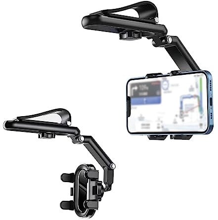 OUBELI Support Telephone Voiture pour Pare Soleil, 2023 Nouveau Multifonction Support de Téléphone Universel Rotatif réglable 360 Degrés, Compatible avec Tous Les Smartphones Accessoires de Voiture