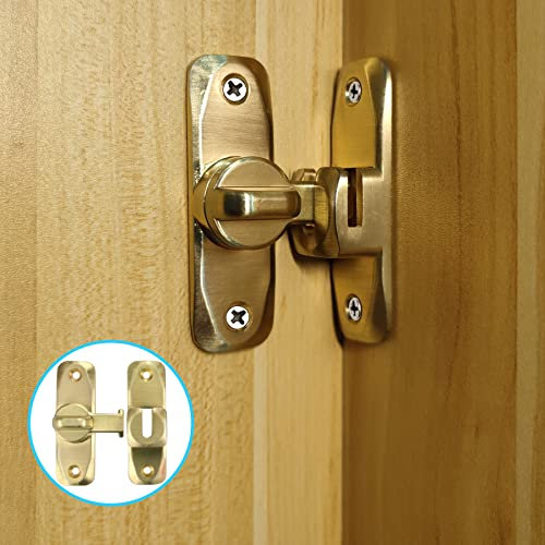 Lot de 2 Petit Verrou de Porte Coulissante à 90 Degrés pour Portes IntéRieures Loquet de Portes à Ouverture Double Vintage pour Cuisine, Chambre, Salle d'éTude, Salle de Bain, Armoire (Doré)