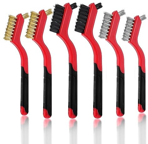 6Pcs Small Wire Brush Set, Nylon/Brass/Stainless Steel Wire Brushes for Cleaning Rust All Purpose Stiff Bristles Scratch Metal Brushes for Cleaning Rust, Welding Slag and Stain – 7 Inches