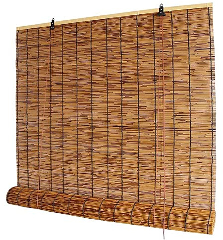 Outdoor Reed Roller Blinds, Retro Bamboo Roller Blinds, Anti-UV and Waterproof, Suitable for Indoor/Outdoor Porch Privacy, Lifting, Sun Protection-carbonizedcolor-72x48in(WxH