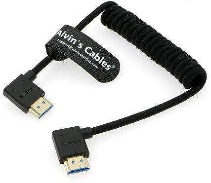Alvin's Cables 8K 2.1 HDMI High Speed Braided Coiled Cable Left Angle to Left Angle for Atomos Ninja V, Portkeys BM5, for Feelworld Monitor, for Canon C300, Z CAM E2, Sony FS5| FS7| A7S3 Cameras