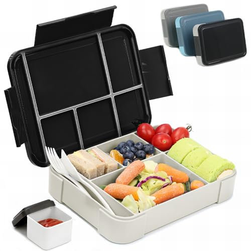 Bugucat Brotdose Kinder mit Fächern 1330ML,Lunchbox Kinder Bento Box Auslaufsicher mit 6 Fächern Besteckset,Vesperdose Frühstücksbox für Mädchen Jungen