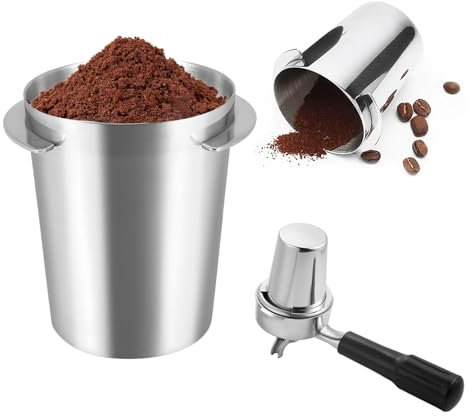 Coffee Portafilter Dosing Cup, Stainless Steel, 58 mm Coffee Powder Dosing Cup, Coffee Dosing Cup, Powder Feed Part, Coffee Grinder Dosing Cup, Coffee Dosing Cup for Espresso Machine, Silver