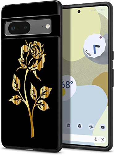 Esakycn for Google Pixel 8 case, Phone Case Silicone Black with Flowers Pattern Designed Slim Shockproof Soft TPU Girls Protective Floral Cover for Google Pixel 8 6.2, Rose 1