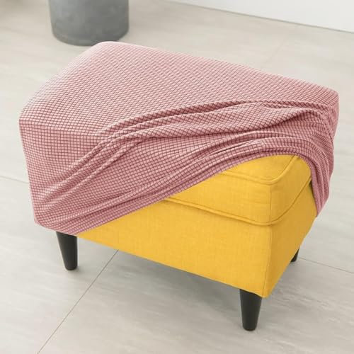 Highdi Housse Ottomane Housses de Pouf Rectangulaire, Jacquard Épais Housse Repose-Pieds Extensible Protecteur Meubles Housse de Tabouret avec Fond Élastique (Rose)
