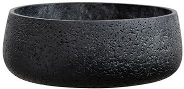 Olly & Rose Matt Black Home Decor Ceramic Planter Bowl - Shallow Indoor and Outdoor Plant Pot - Decorative Flower Pot and Garden Bowl (40.6cm)