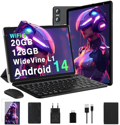 Biegedy Tablet 10 Zoll Android 14 Octa-Core,Tablet PC 20 GB RAM+128 GB ROM (TF1 TB),5G WLAN 6丨Widevine L1丨GMS丨6000mAh丨5MP+8MP丨Bluetooth 5.0丨1280 * 800丨Tablet mit Tastatur Maus Schwarz