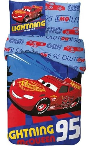 Juego de funda nórdica Cars Disney de algodón, 1 funda nórdica de 140 x 200 cm y 1 funda de almohada de 63 x 63 cm