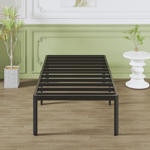 Lutown-Teen Metallbett 90x200 cm mit Rundes Beine, 46cm Höhe Bettrahmen Einzelbett mit Metall Lattenrost, Schwarz