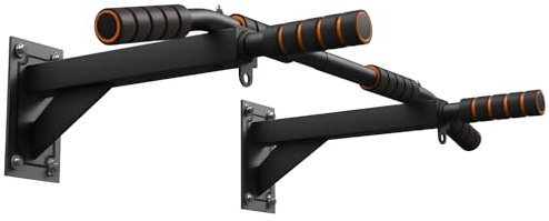 YedZen Wall Mounted Pull Up Bar, Multifunctional Chin Up Bar Maximum 200kg, Upper Body Workout Bar with 6 Foam Padded Hand Grips Bracket for Home Gym Strength Training, Fitness Station Exercise