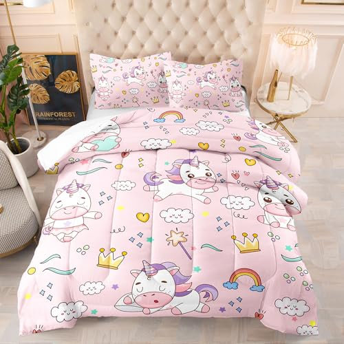 LNXSESN Trapunta Letto Singolo Unicorno Rosa Microfibra Trapunte Lavabile Trapunta Letto Singolo Traspirante Piumone Anti Allergia 140x200cm