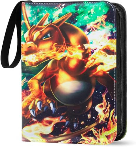 Sammelalbum für Pokemon,400 KartenSammelalbum Sammelkarten Album,Sammelalbum für Pokemonalbum,4 Taschen 50 Seiten PU Karten Halter Sammelkartenalben,Sammelkarten mit Reißverschluss und Griffschlaufe