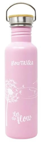 FlowTANKA Gourde en acier inoxydable avec bouchon en bambou en acier inoxydable Rose 0,8 l